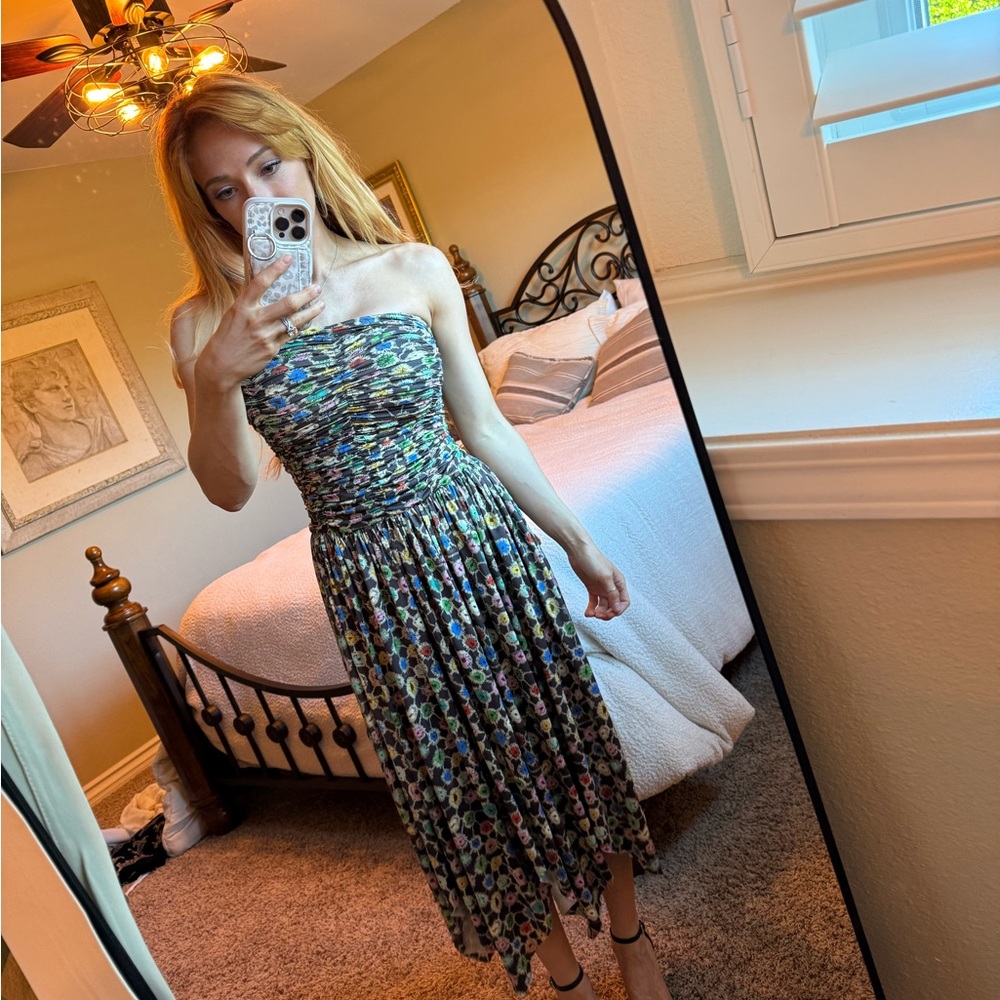 Floral Strapless Midi Dress - siedres